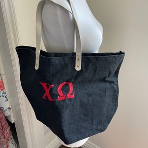 Chi Omega Dark Blue Woven Tote Bag